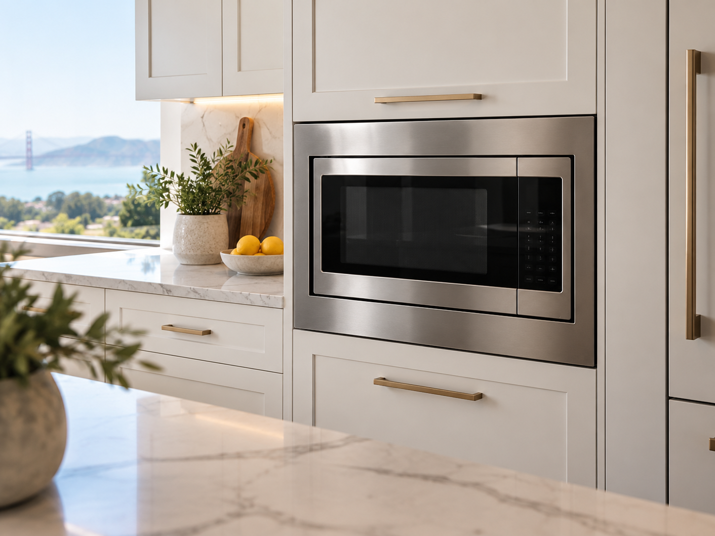 Illustrative image of a built-in microwave in a contemporary kitchen; not a documented SolutionPro installation